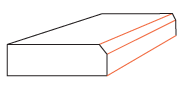 A black rectangular prism tilted at an angle, with two parallel orange lines running along its length, appears against a plain white background.