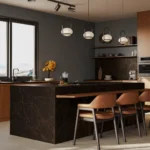 Caesarstone Porcelain 514 Emprada modern dark kitchen with island